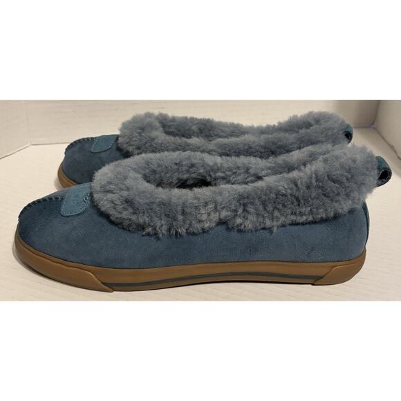 UGG Rylan Blue Suede Shearling Style Slippers Women Size 8 Sheepskin Lined - Picture 3 of 8